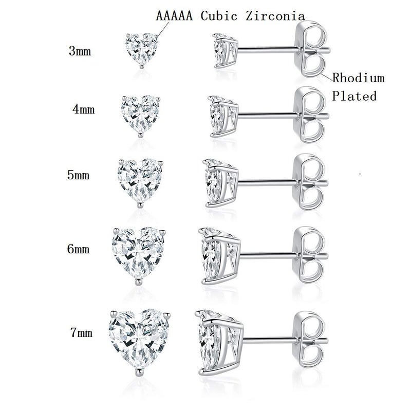 MDFUN 18K White Gold Plated Heart Shape Cut Cubic Zirconia Birthstone Stud Earring Pack of 5 Pairs (4-April-Diamond) - Image 2
